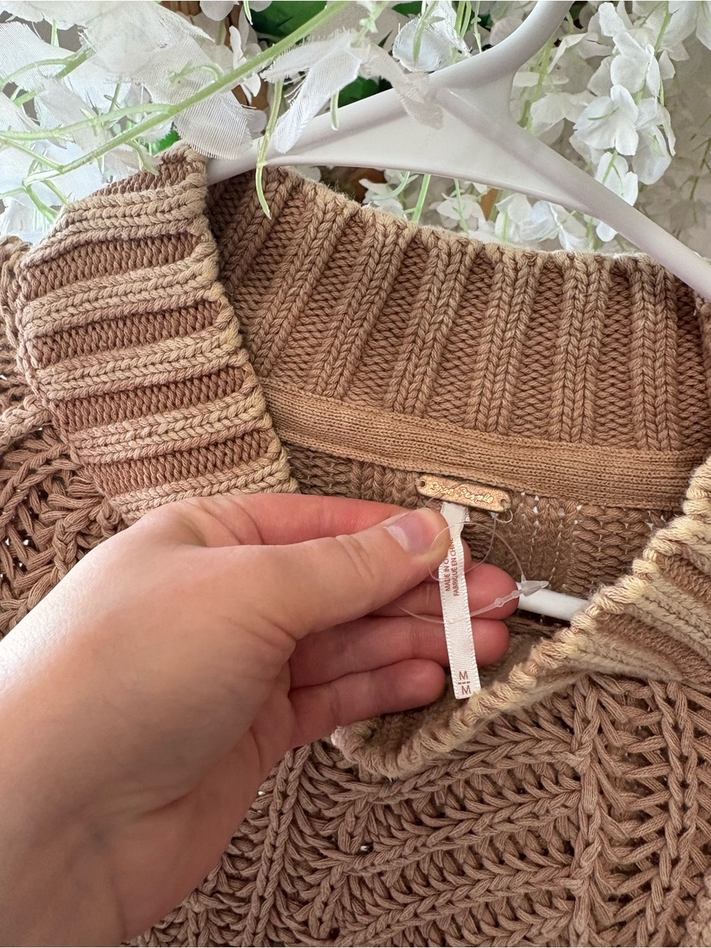 Free People Neutral Cable Knit Turtleneck Sweater - Taupe - Picture 6 of 8